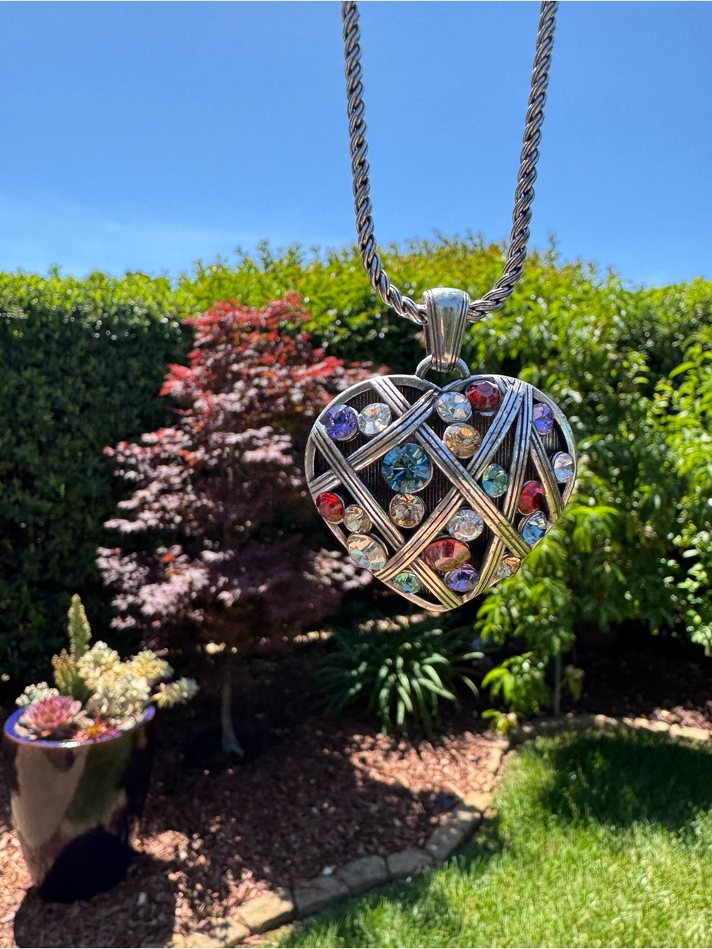 Brighton Women's Silver-Tone Heart Pendant Necklace with Multicolor Stones